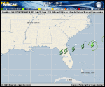 Tropical Depression DEBBY forecast track map as of National Hurricane Center discussion number 15
