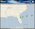Tropical Depression DEBBY forecast track map as of National Hurricane Center discussion number 16