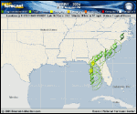 Tropical Storm Debby forecast track map as of National Hurricane Center discussion number 10