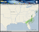 Tropical Storm Debby forecast track map as of National Hurricane Center discussion number 15