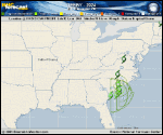 Tropical Storm Debby forecast track map as of National Hurricane Center discussion number 19