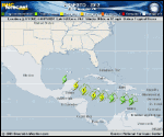 Tropical Storm ERNESTO forecast track map as of National Hurricane Center discussion number 13