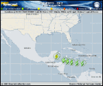 Tropical Storm ERNESTO forecast track map as of National Hurricane Center discussion number 15