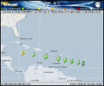Tropical Depression FIVE forecast track map as of National Hurricane Center discussion number 1