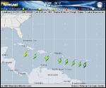 Tropical Depression FIVE forecast track map as of National Hurricane Center discussion number 2