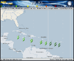 Tropical Depression FIVE forecast track map as of National Hurricane Center discussion number 3