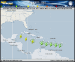 Tropical Storm ERNESTO forecast track map as of National Hurricane Center discussion number 6