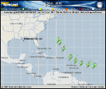 Tropical Storm FIONA forecast track map as of National Hurricane Center discussion number 1