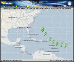 Tropical Storm FIONA forecast track map as of National Hurricane Center discussion number 2