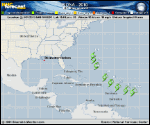 Tropical Storm FIONA forecast track map as of National Hurricane Center discussion number 3