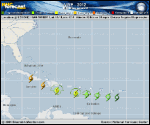 Tropical Depression NINE forecast track map as of National Hurricane Center discussion number 2