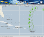 Tropical Storm Jerry forecast track map as of National Hurricane Center discussion number 14