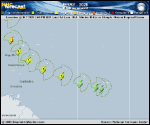 Tropical Storm Jerry forecast track map as of National Hurricane Center discussion number 3