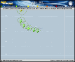 Tropical Storm KIRK forecast track map as of National Hurricane Center discussion number 3