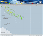 Tropical Storm LESLIE forecast track map as of National Hurricane Center discussion number 6