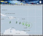 Tropical Storm Kirk forecast track map as of National Hurricane Center discussion number 15