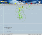 Tropical Storm NADINE forecast track map as of National Hurricane Center discussion number 10