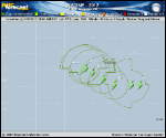 Tropical Storm NADINE forecast track map as of National Hurricane Center discussion number 33
