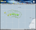 Tropical Storm NADINE forecast track map as of National Hurricane Center discussion number 44