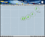 Tropical Storm NADINE forecast track map as of National Hurricane Center discussion number 80