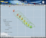 Tropical Storm Teddy forecast track map as of National Hurricane Center discussion number 13