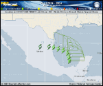 Tropical Depression  forecast track map as of National Hurricane Center discussion number 2