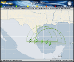 Tropical Depression  forecast track map as of National Hurricane Center discussion number 6