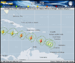 Hurricane Beryl forecast track map as of National Hurricane Center discussion number 15