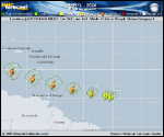 Hurricane Beryl forecast track map as of National Hurricane Center discussion number 7