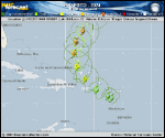 Tropical Storm Ernesto forecast track map as of National Hurricane Center discussion number 9