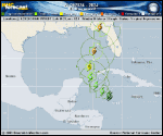 Tropical Depression  forecast track map as of National Hurricane Center discussion number 4