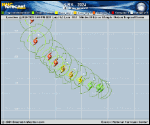 Tropical Storm Kirk forecast track map as of National Hurricane Center discussion number 7